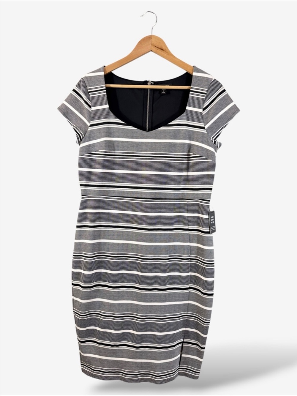 Express Black White Striped Sheath Dress Size LP Casual Office Preppy Summer
